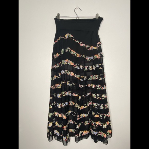 Free People Maxi Skirt Black Floral and Sheer boho - Picture 4 of 5